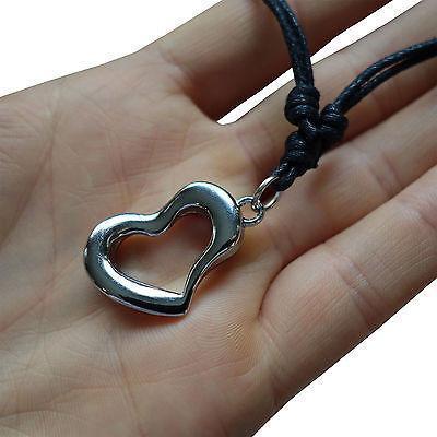 Valentines Day Love Heart Pendant Chain Necklace Womens Girls Ladies Silver Tone