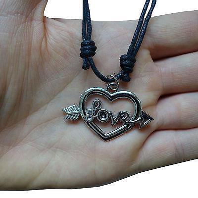 Valentines Day Love Heart Silver Tone Pendant Chain Necklace Womens Ladies Girls