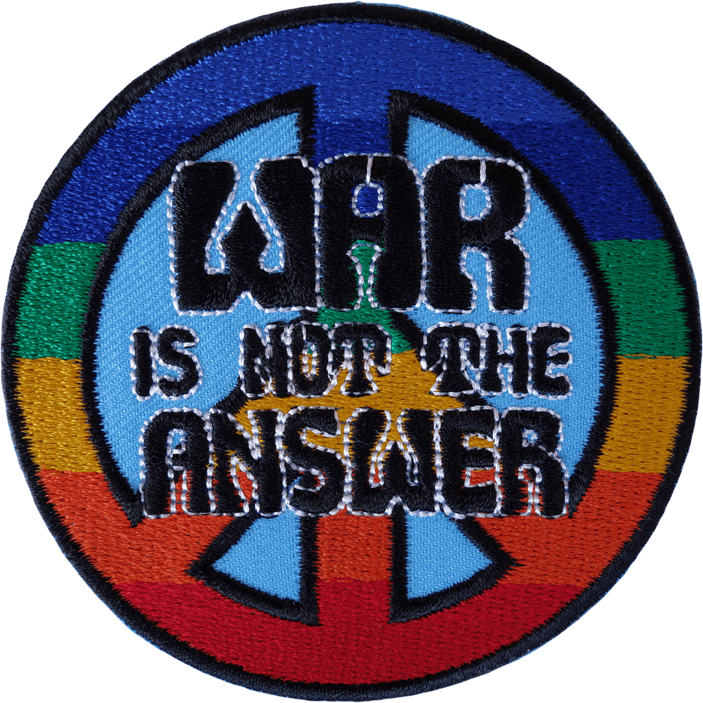 WAR IS NOT THE ANSWER Patch Iron Sew On Clothes Badge Rainbow Peace Sign Symbol