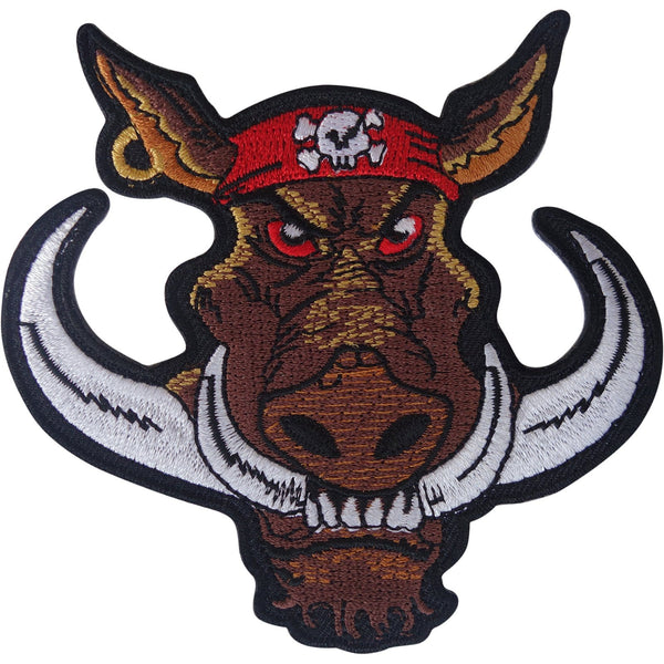 Warthog Patch Iron Sew On Clothes Wild Boar Pig Skull Bandana Embroidered Badge