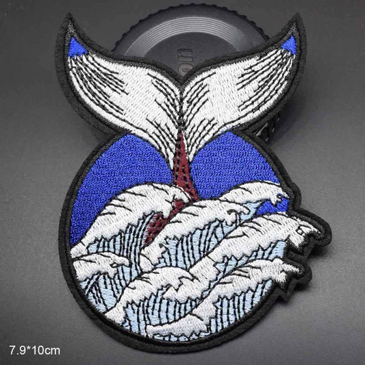 Whale Dolphin Tail Fin Iron On Patch Sew On Patch Embroidered Badge Embroidery Applique Motif