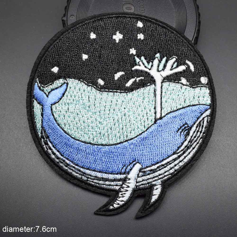 Whale in the Ocean Iron On Patch Sew On Patch Embroidered Badge Embroidery Applique Motif