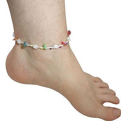 White Ankle Bracelet Foot Anklet Cord Chain Womens Girl Kids Feet Bead Jewellery