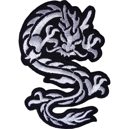 White Chinese Dragon Iron On Patch Sew On Shirt Jacket Embroidered Badge Crafts