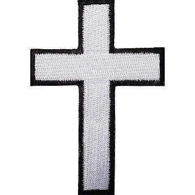 White Cross Embroidered Iron / Sew On Patch T Shirt Bag Motorcycle Jacket Badge