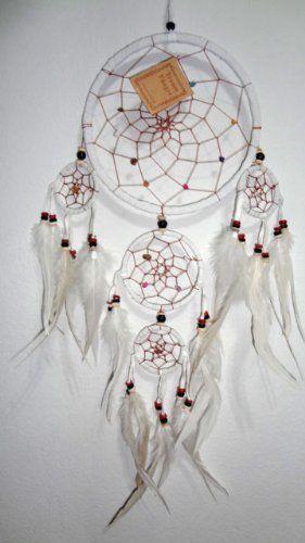 White Handmade Native American Indian Dreamcatcher Feathers Suede Leather Medium