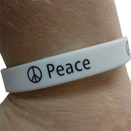 White Peace Symbol Sign Rubber Silicone Wristband Bracelet Bangle Mens Womens