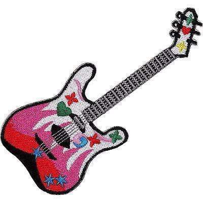 White Pink Electric Guitar Embroidered Iron / Sew On Patch T Shirt Bag Hat Badge