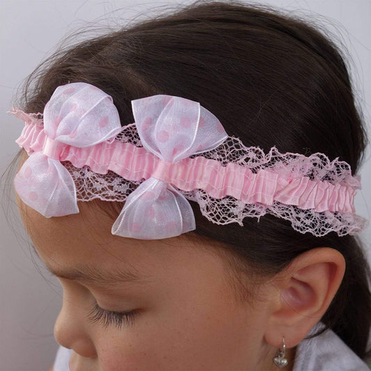 White Pink Polka Dot Bow Lace Hairband Headband Girl Toddler Baby Hair Head Band White Pink Polka Dot Bow Lace Hairband Headband Girl Toddler Baby Hair Head Band