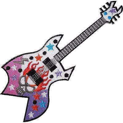 White Purple Electric Guitar Embroidered Iron / Sew On Patch Jeans Cap Bag Badge