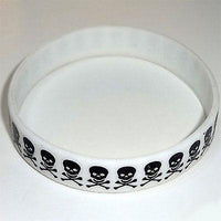 White Skull and Crossbones Rubber Silicone Wristband Bracelet Bangle Mens Ladies