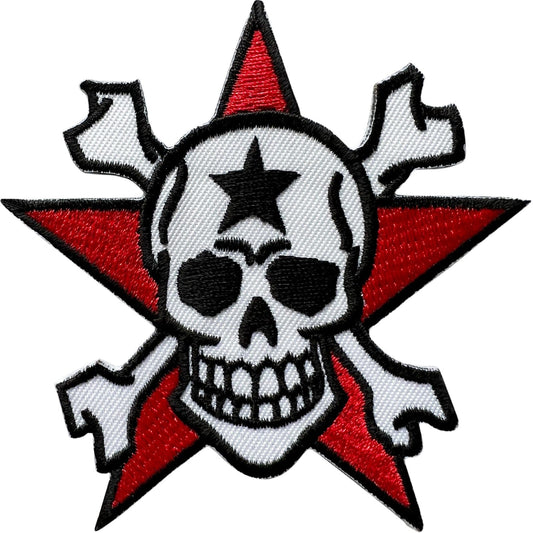 White Skull Crossbones Red Black Star Patch Iron Sew On Jeans Embroidered Badge