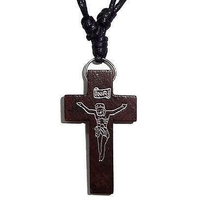 Wood Jesus Cross Pendant Chain Necklace Mens Womens Ladies Boys Girls Jewellery