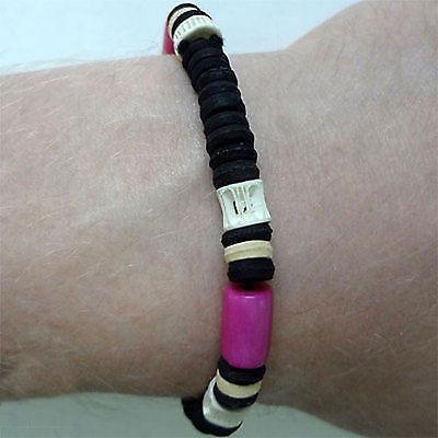 Wood Pink Black Bead Surf Bracelet Wristband Bangle Womens Ladies Girl Jewellery