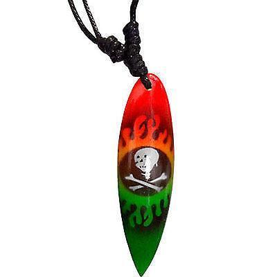 Wood Skull and Crossbones Surfboard Pendant Chain Surf Necklace Wooden Jewellery