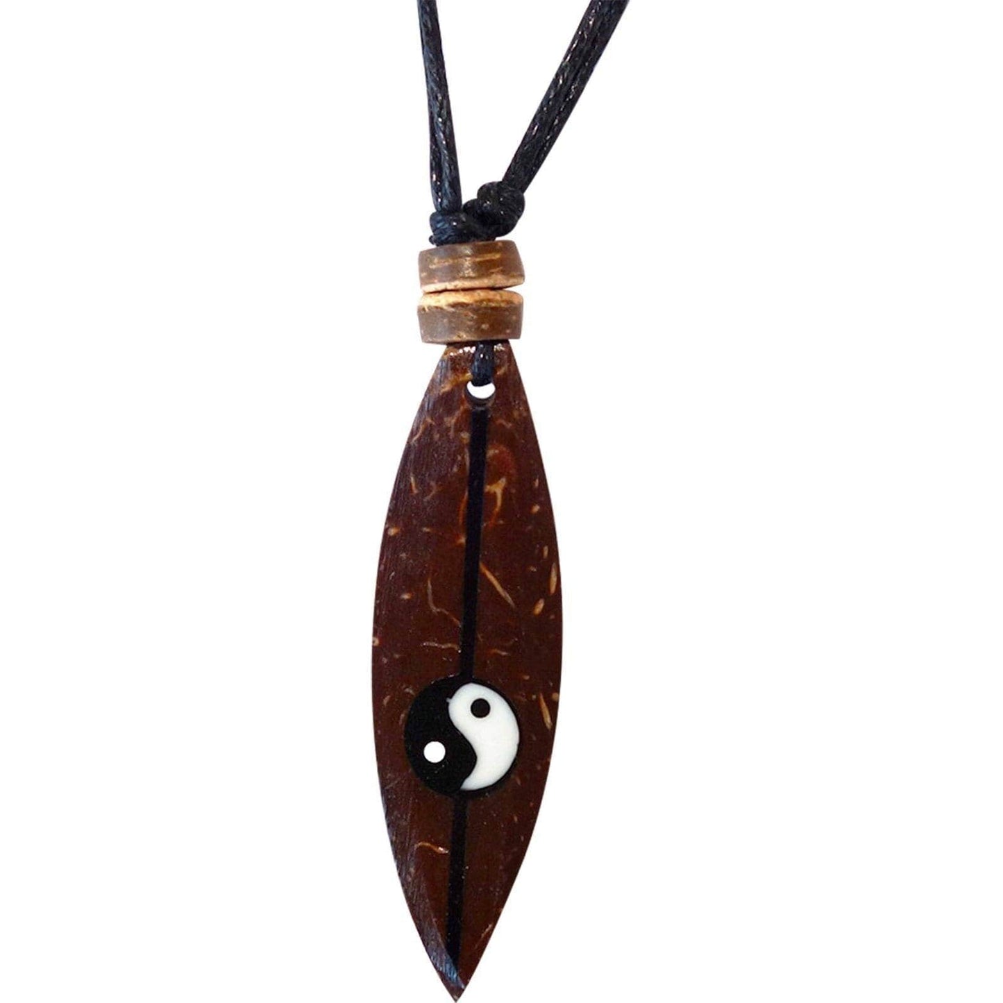 Wood Surfboard Yin and Yang Necklace Pendant Chain Mens Womens Kids Jewellery