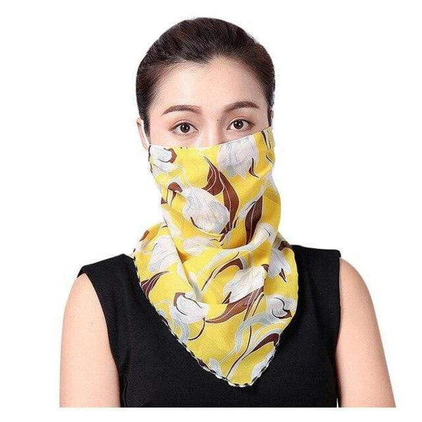 Yellow Floral Fabric Reusable Face Mask Washable Face Covering Chiffon Silk Scarf
