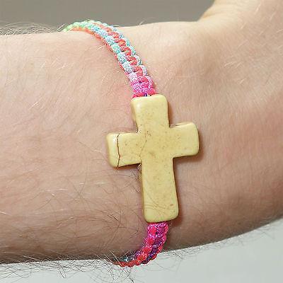 Yellow Jesus Crucifix Cross Neon Charm Bracelet Wristband Bangle Womens Girls