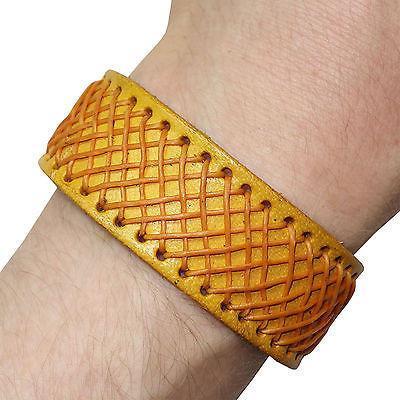 Yellow Leather Cuff Bracelet Wristband Bangle Mens Womens Ladies Girls Boys Kids
