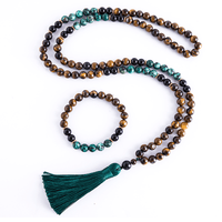 Yellow Tiger Eyes African Turquoise Black Onyx Mala Beads Necklace Bracelet Set Rudraksha Japamala