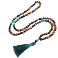 Yellow Tiger Eyes African Turquoise Black Onyx Mala Beads Necklace Bracelet Set Rudraksha Japamala