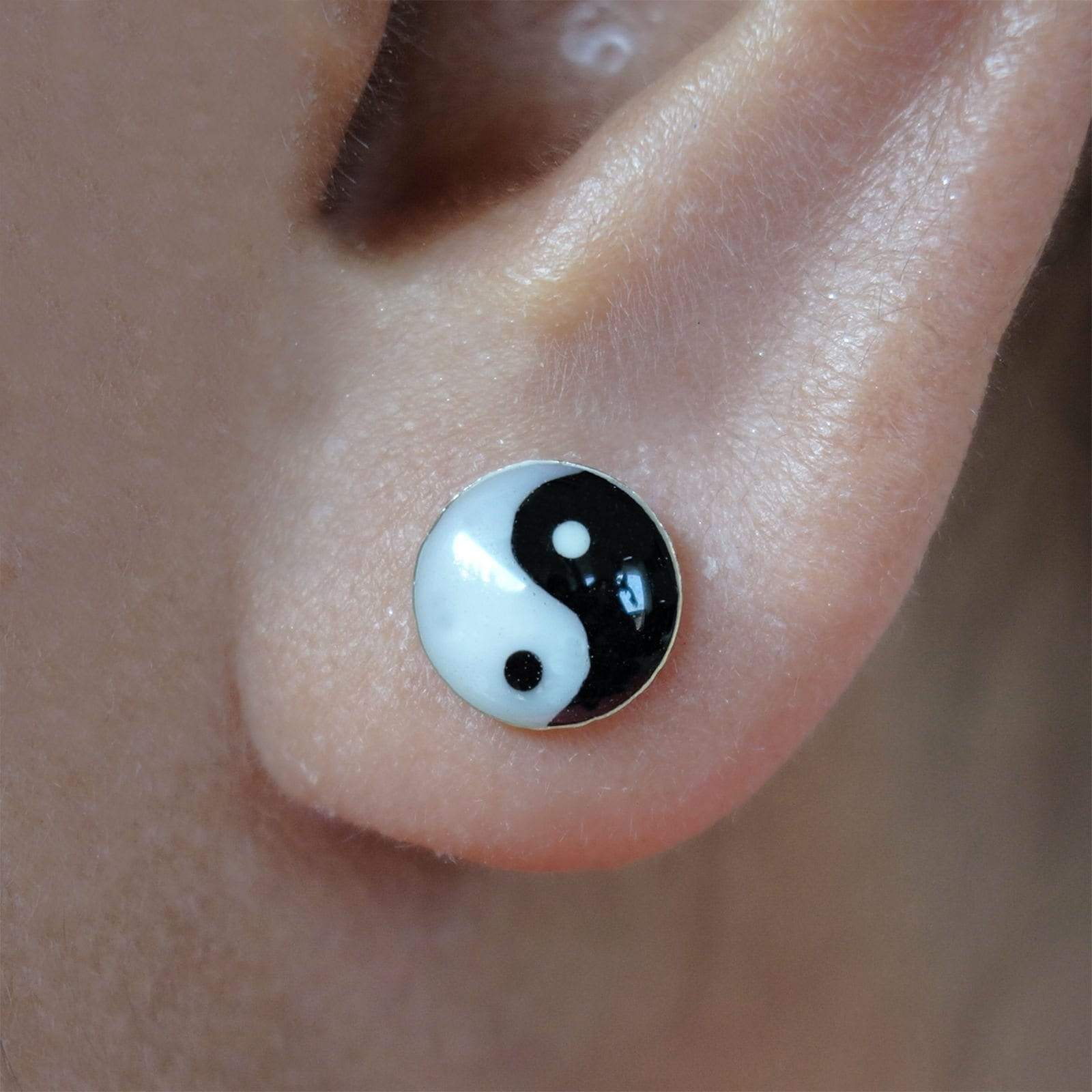 Yin and Yang Earrings Pair 925 Sterling Silver Ear Studs Mens Womens Jewellery