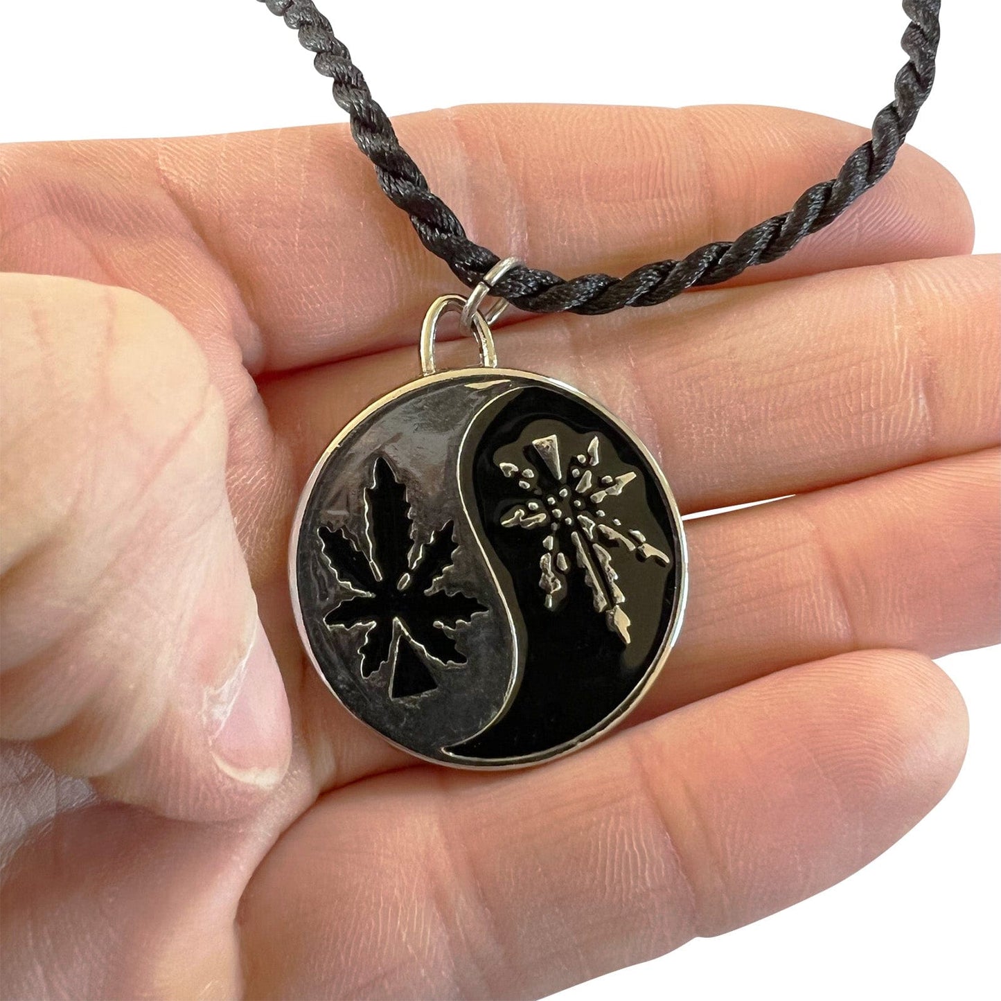 Yin and Yang Marijuana Cannabis Leaf Pendant Necklace Black Cord Chain Jewellery