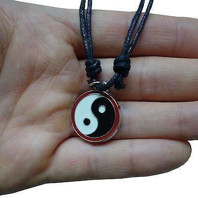 Yin and Yang Silver Tone Black White Red Yoga Pendant Chain Necklace Mens Womens