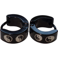 Yin and Yang Small Black Hoop Huggie Stud Earrings Mens Womens Girls Jewellery