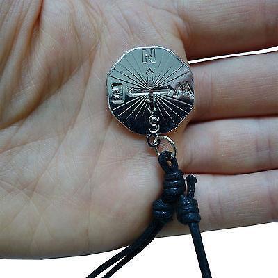 Yin Yang Bagua Octagon Compass Feng Shui Map Silver Tone Pendant Chain Necklace